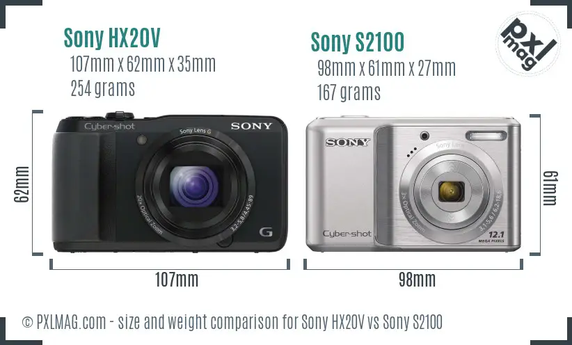 Sony HX20V vs Sony S2100 size comparison