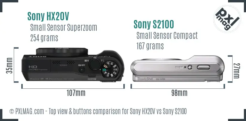 Sony HX20V vs Sony S2100 top view buttons comparison