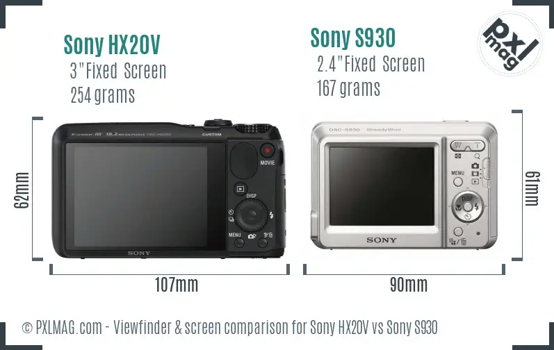 Sony HX20V vs Sony S930 Screen and Viewfinder comparison