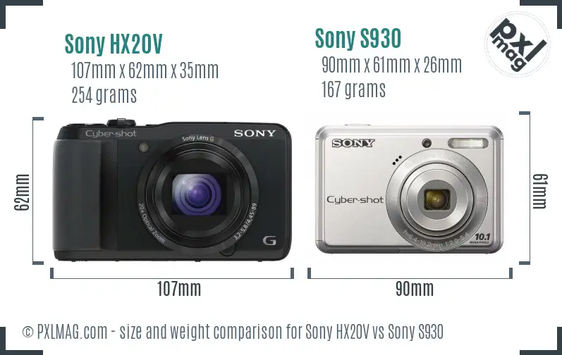 Sony HX20V vs Sony S930 size comparison