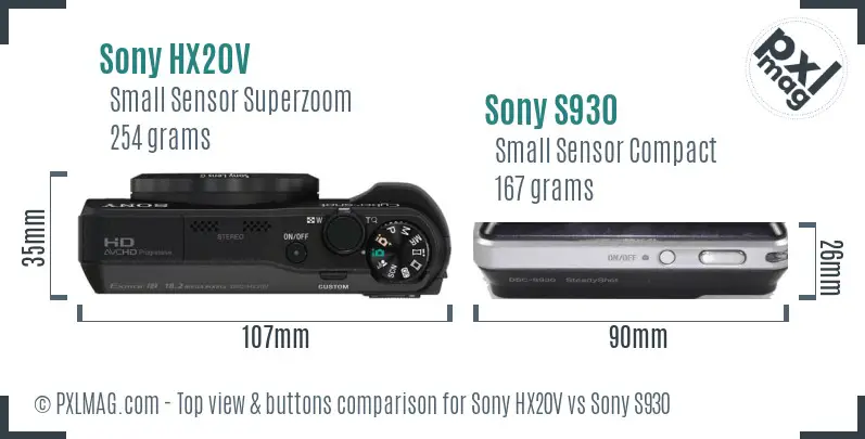 Sony HX20V vs Sony S930 top view buttons comparison