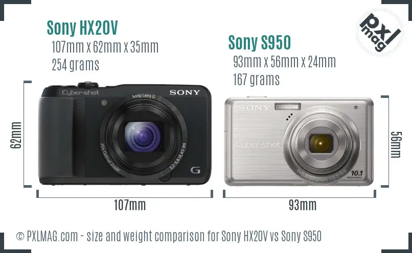 Sony HX20V vs Sony S950 size comparison