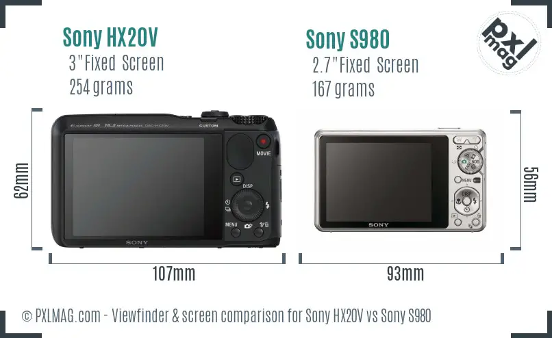 Sony HX20V vs Sony S980 Screen and Viewfinder comparison
