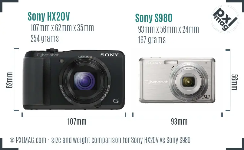 Sony HX20V vs Sony S980 size comparison