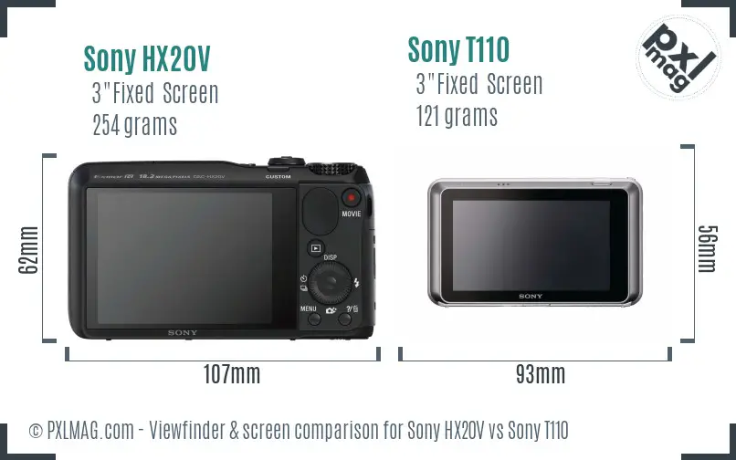 Sony HX20V vs Sony T110 Screen and Viewfinder comparison
