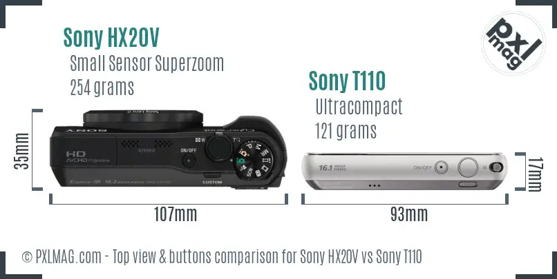 Sony HX20V vs Sony T110 top view buttons comparison