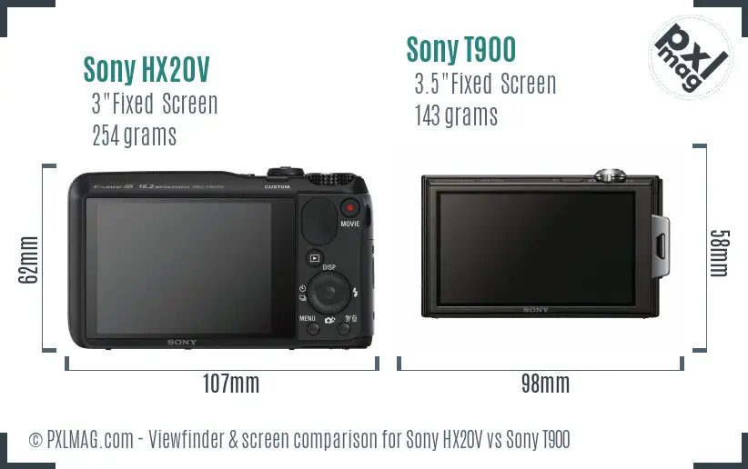 Sony HX20V vs Sony T900 Screen and Viewfinder comparison