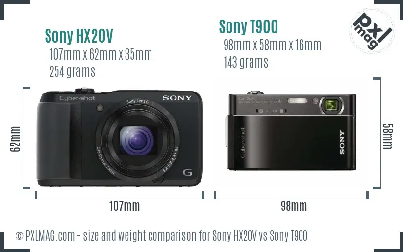 Sony HX20V vs Sony T900 size comparison