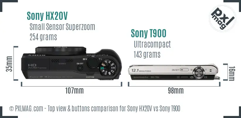 Sony HX20V vs Sony T900 top view buttons comparison