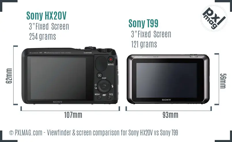 Sony HX20V vs Sony T99 Screen and Viewfinder comparison
