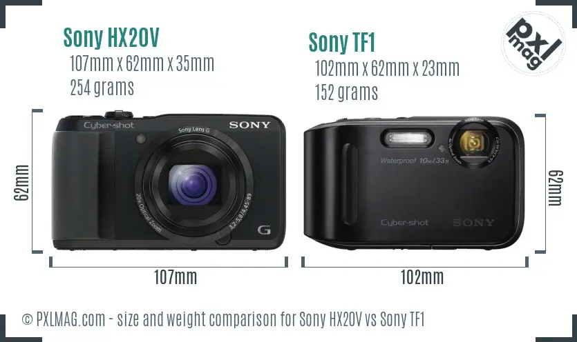 Sony HX20V vs Sony TF1 size comparison