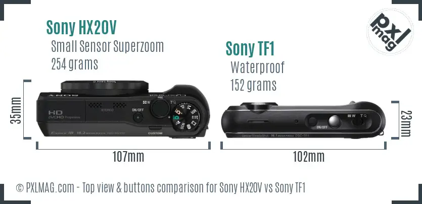 Sony HX20V vs Sony TF1 top view buttons comparison