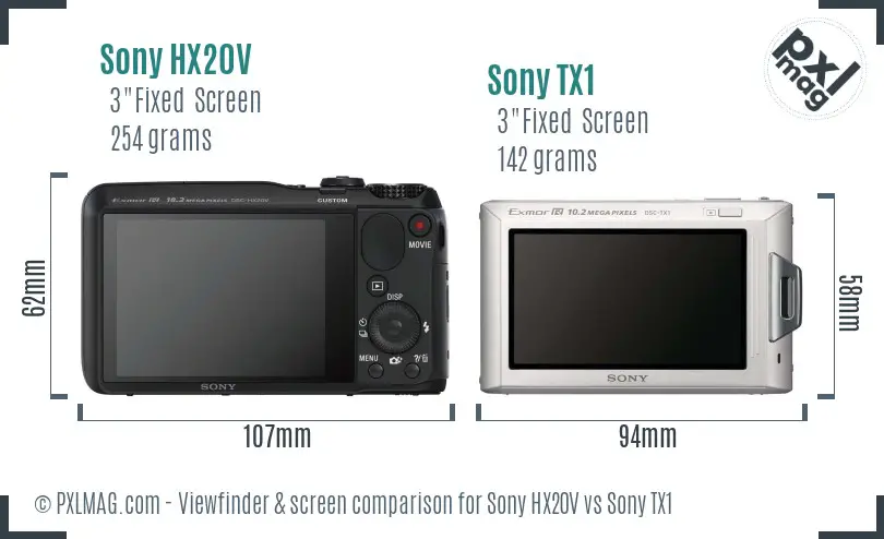 Sony HX20V vs Sony TX1 Screen and Viewfinder comparison
