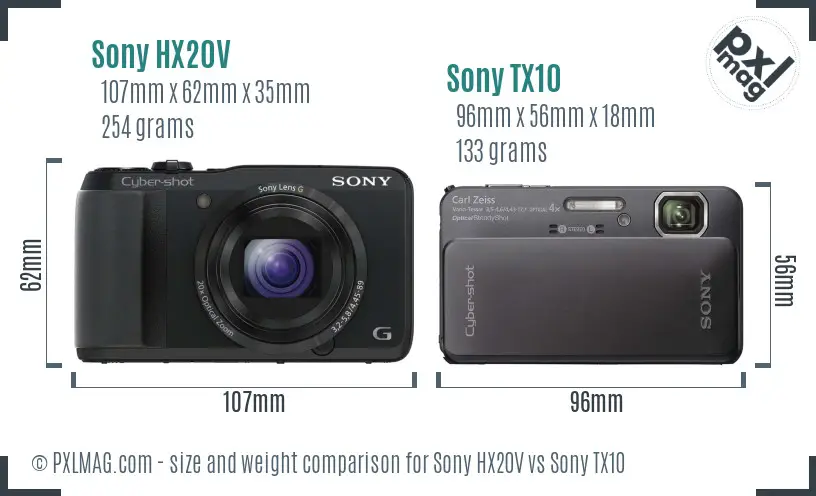Sony HX20V vs Sony TX10 size comparison