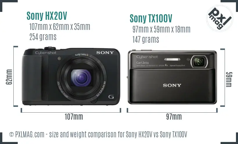 Sony HX20V vs Sony TX100V size comparison