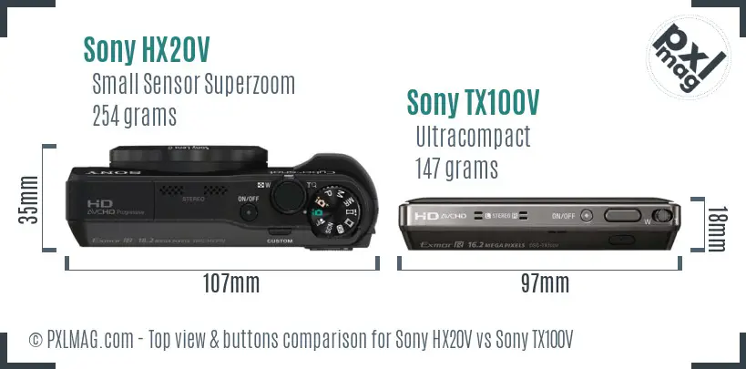 Sony HX20V vs Sony TX100V top view buttons comparison