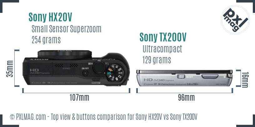 Sony HX20V vs Sony TX200V top view buttons comparison