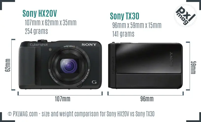 Sony HX20V vs Sony TX30 size comparison