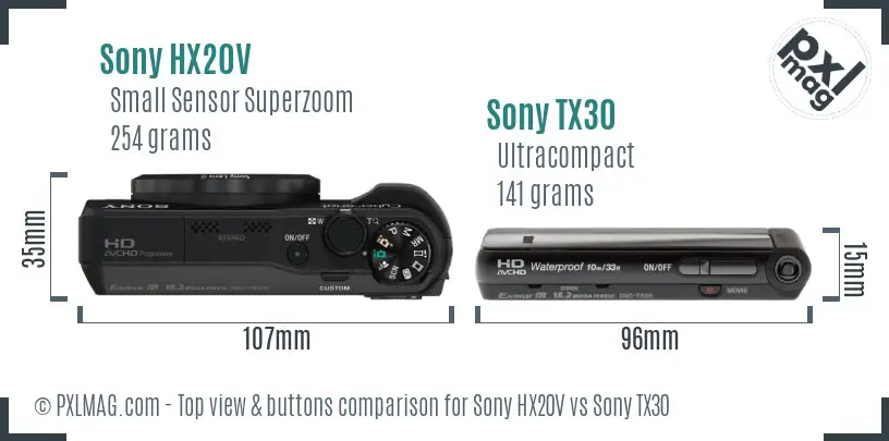 Sony HX20V vs Sony TX30 top view buttons comparison