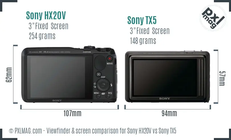 Sony HX20V vs Sony TX5 Screen and Viewfinder comparison