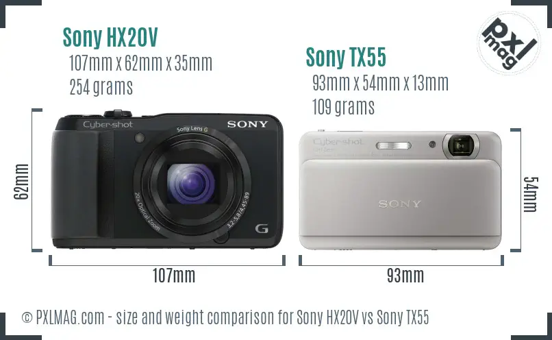 Sony HX20V vs Sony TX55 size comparison