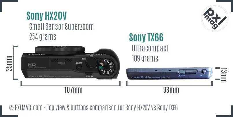 Sony HX20V vs Sony TX66 top view buttons comparison