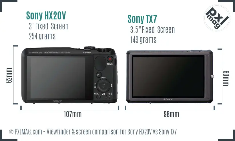 Sony HX20V vs Sony TX7 Screen and Viewfinder comparison