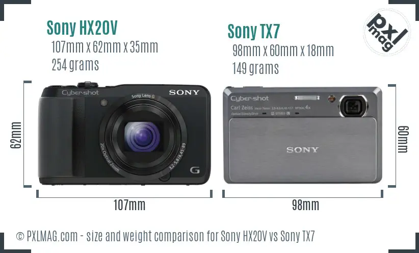 Sony HX20V vs Sony TX7 size comparison