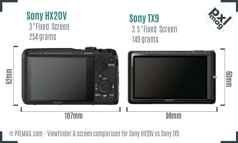 Sony HX20V vs Sony TX9 Screen and Viewfinder comparison