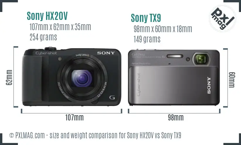 Sony HX20V vs Sony TX9 size comparison