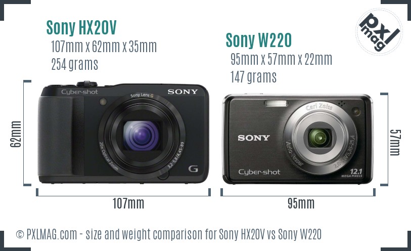 Sony HX20V vs Sony W220 size comparison