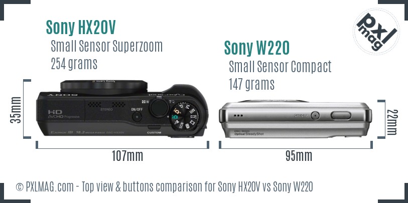 Sony HX20V vs Sony W220 top view buttons comparison