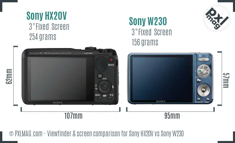 Sony HX20V vs Sony W230 Screen and Viewfinder comparison