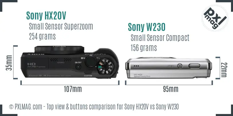 Sony HX20V vs Sony W230 top view buttons comparison