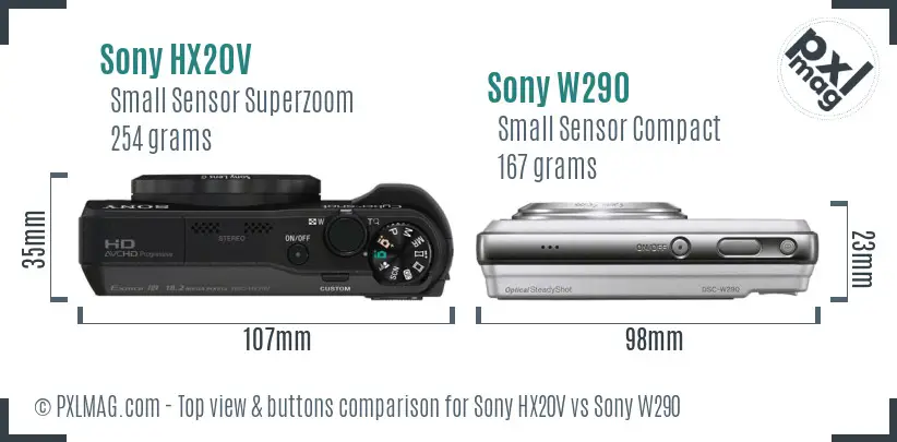 Sony HX20V vs Sony W290 top view buttons comparison