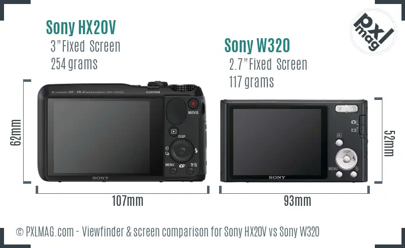 Sony HX20V vs Sony W320 Screen and Viewfinder comparison