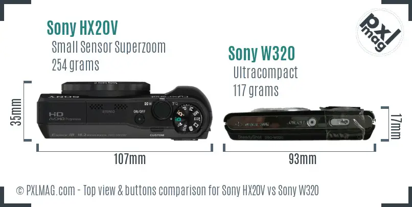 Sony HX20V vs Sony W320 top view buttons comparison