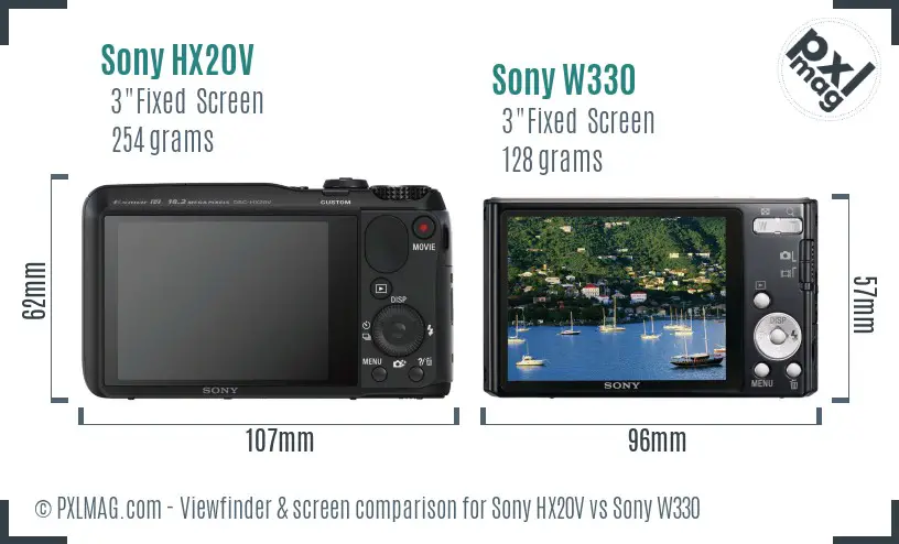 Sony HX20V vs Sony W330 Screen and Viewfinder comparison