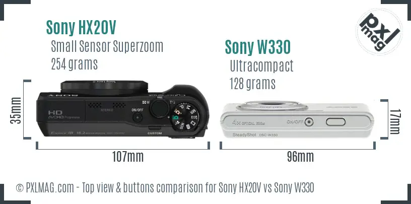 Sony HX20V vs Sony W330 top view buttons comparison