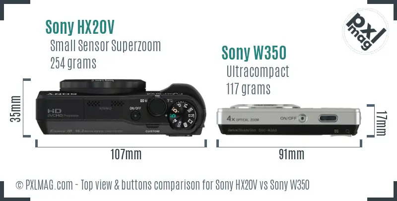 Sony HX20V vs Sony W350 top view buttons comparison