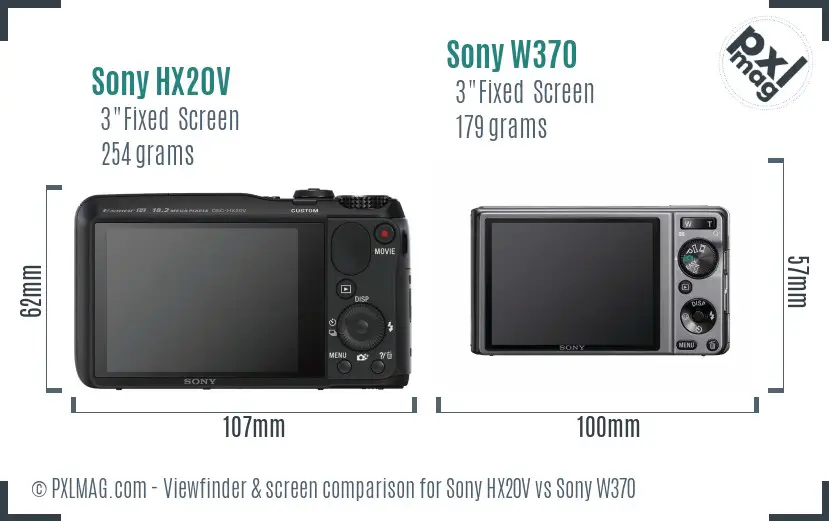 Sony HX20V vs Sony W370 Screen and Viewfinder comparison