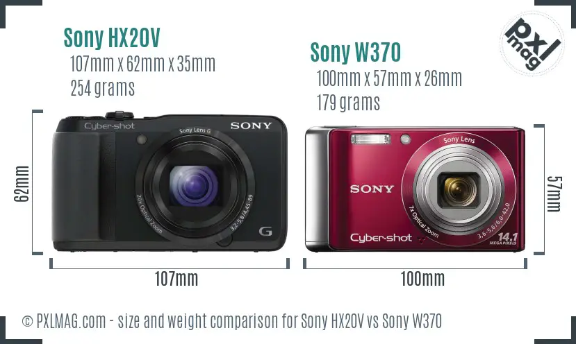 Sony HX20V vs Sony W370 size comparison