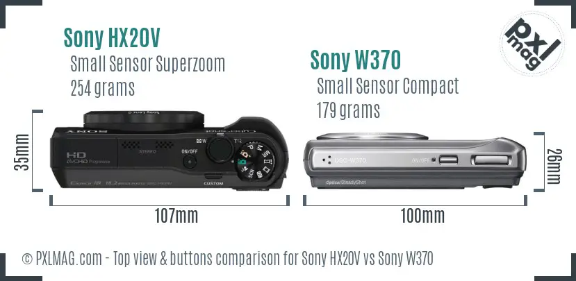 Sony HX20V vs Sony W370 top view buttons comparison