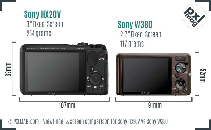 Sony HX20V vs Sony W380 Screen and Viewfinder comparison
