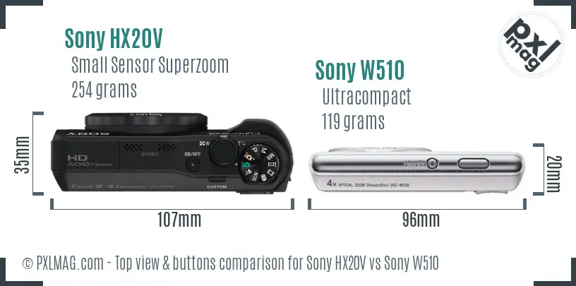 Sony HX20V vs Sony W510 top view buttons comparison