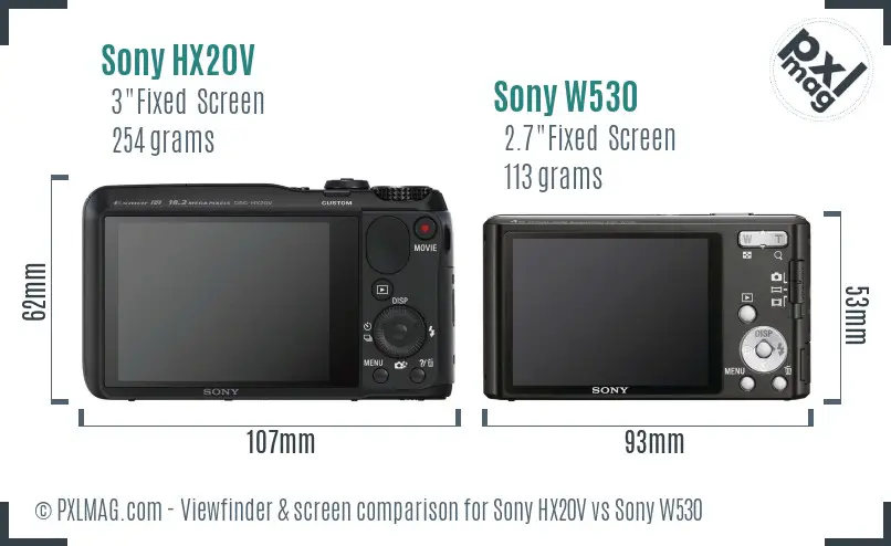 Sony HX20V vs Sony W530 Screen and Viewfinder comparison
