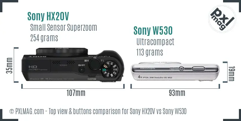 Sony HX20V vs Sony W530 top view buttons comparison