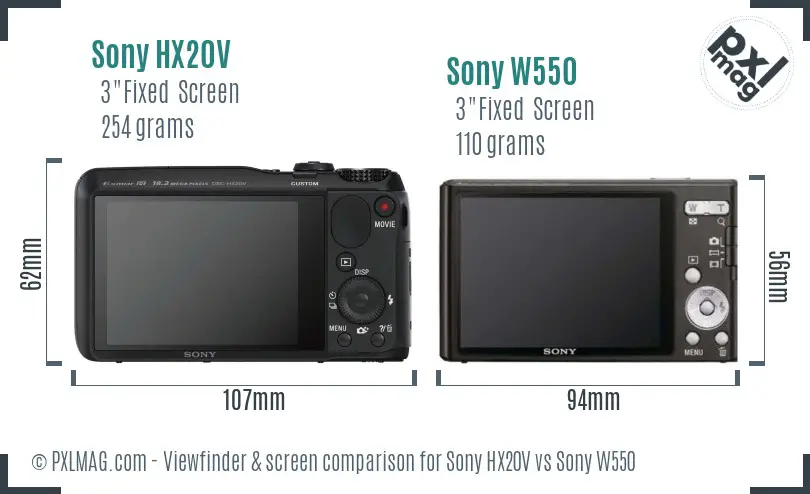 Sony HX20V vs Sony W550 Screen and Viewfinder comparison