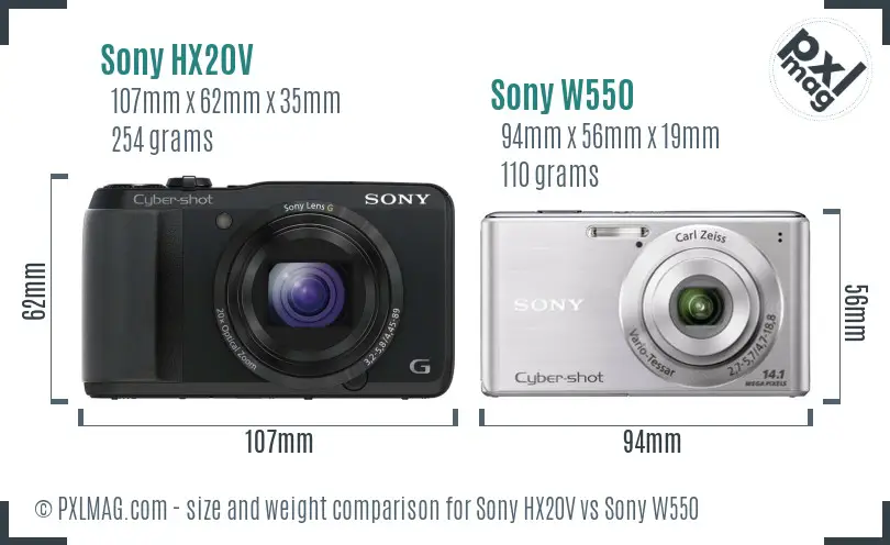 Sony HX20V vs Sony W550 size comparison