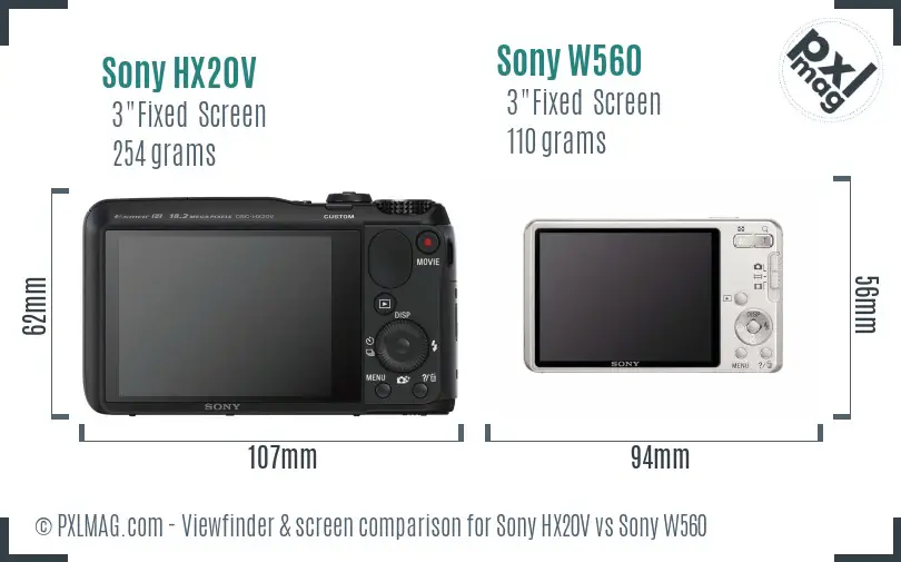Sony HX20V vs Sony W560 Screen and Viewfinder comparison